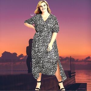 🆕Lane Bryant Women’s plus-size White & Black Patterned High-Low Midi Dress❤️4X